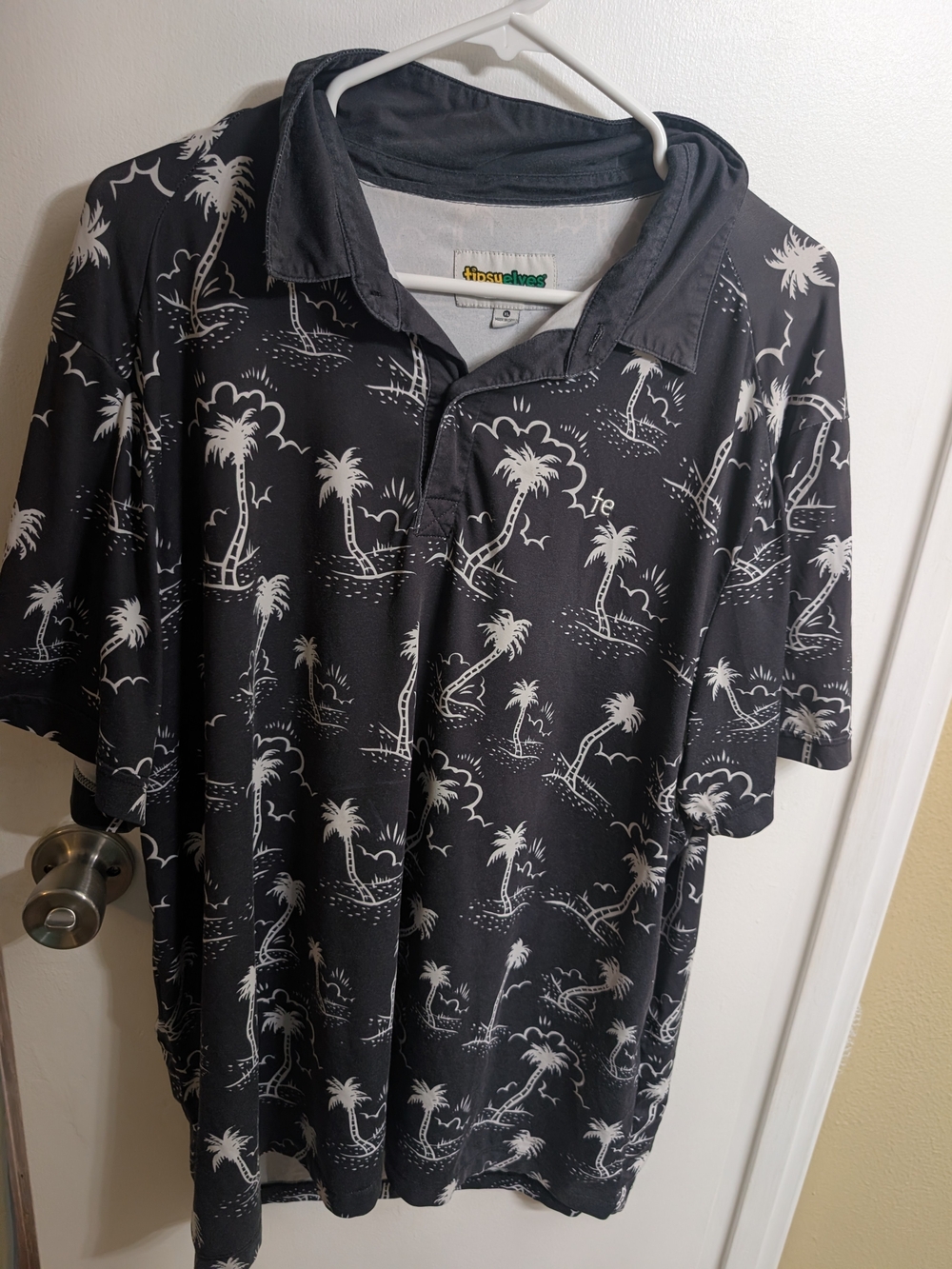 Tipsy Elves Black Palm-Print Polo